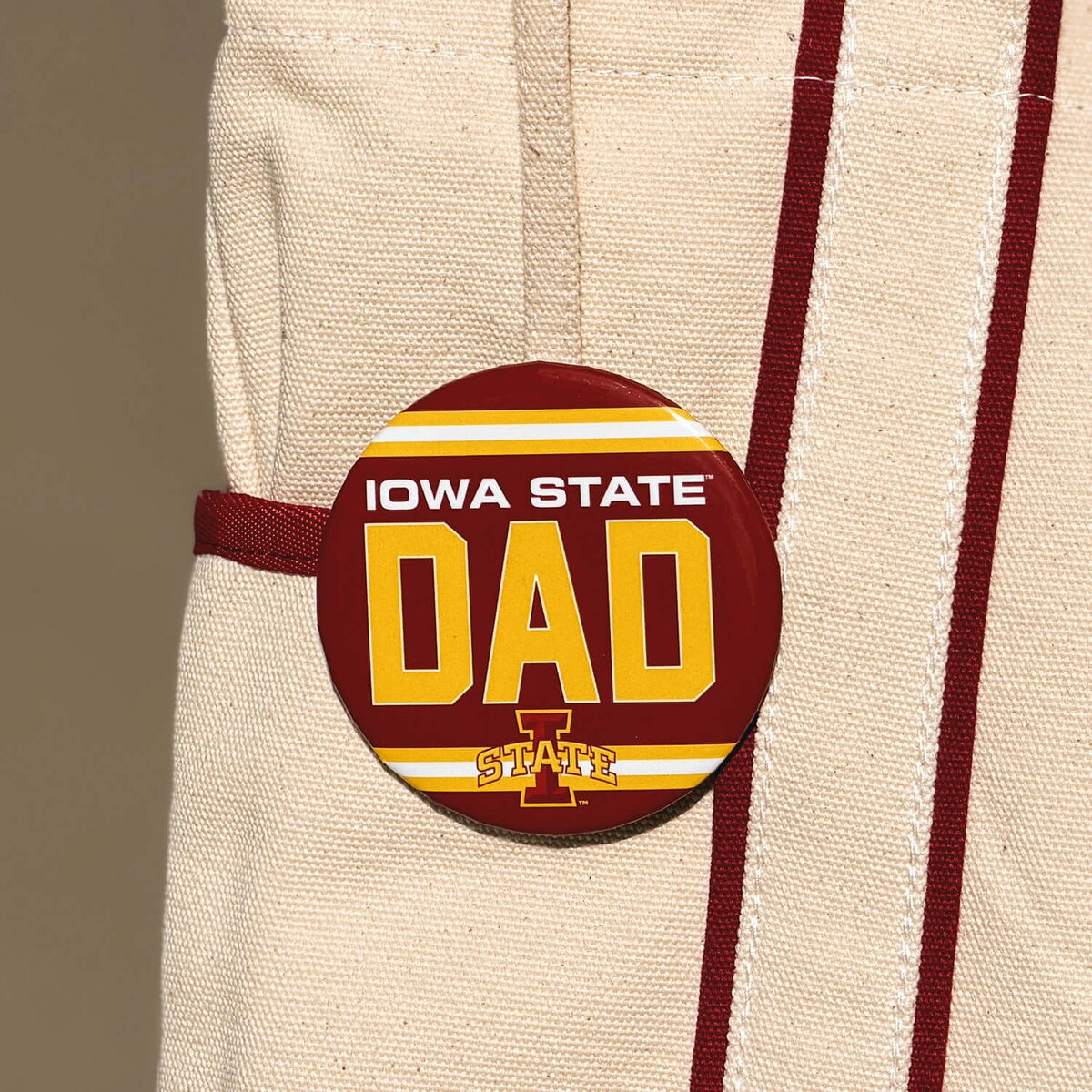 Iowa State Dad Pin 3-inch on bag